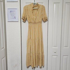 Max Studio Yellow Gingham Dress – Size M – Puff Sleeves + Smocked Waist